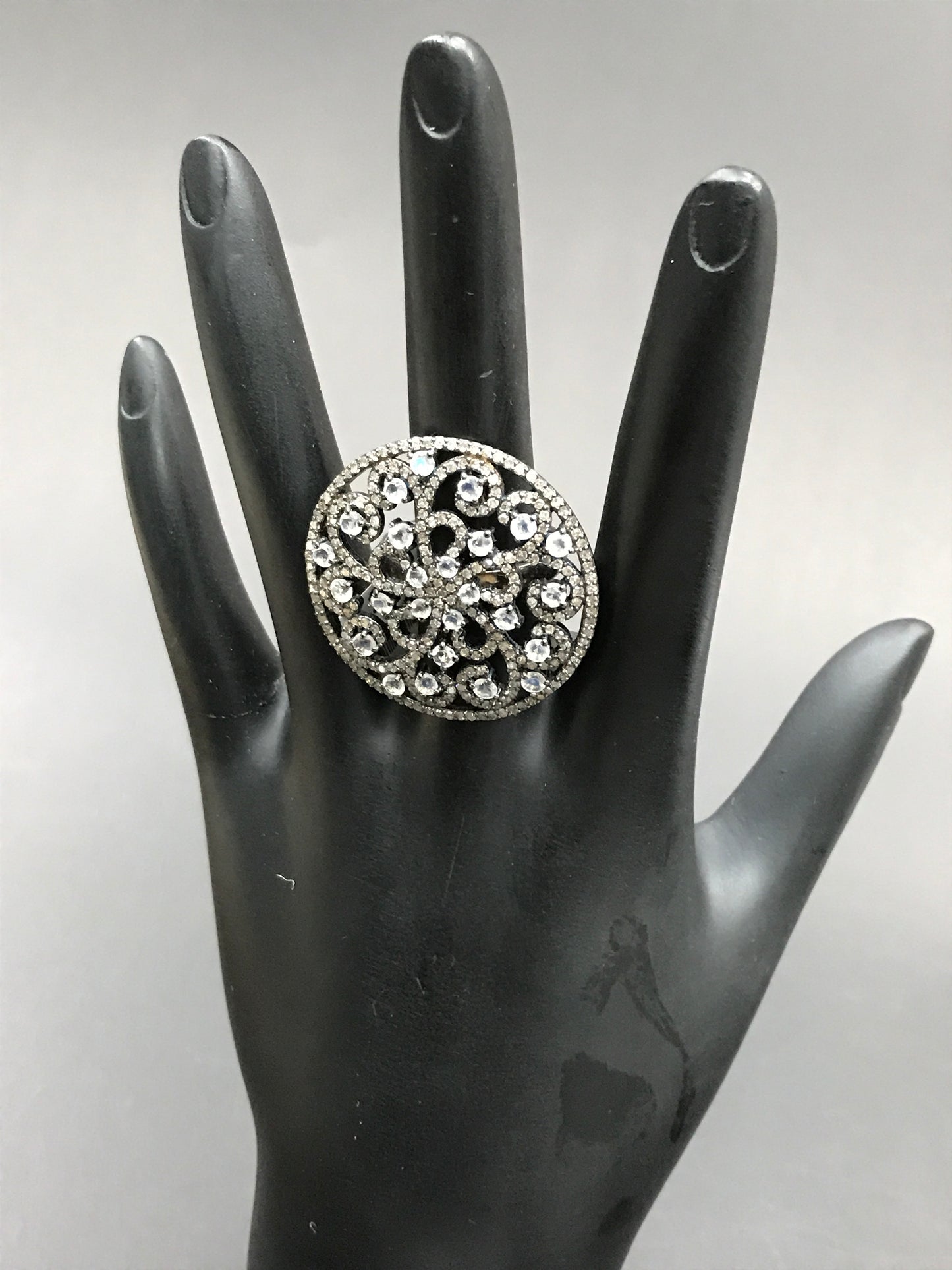 Diamond and Rainbow Moonstone Silver Rings