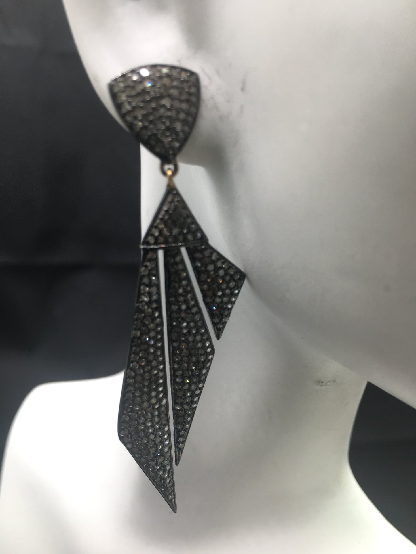 Diamond and Silver Black Rhodium Finish Earrings