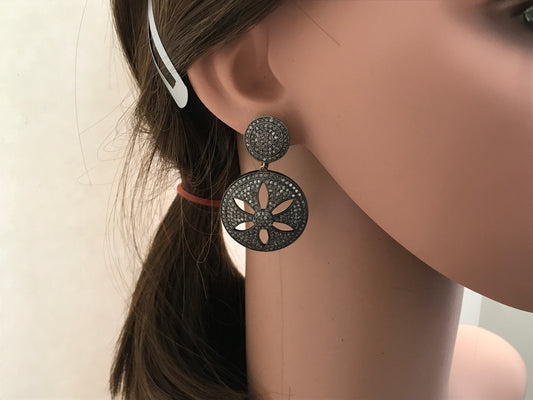 Fancy Round Flower Shape Diamond Earring