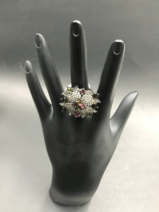 DIAMOND AND MULTI TOURMALINE SILVER RINGS