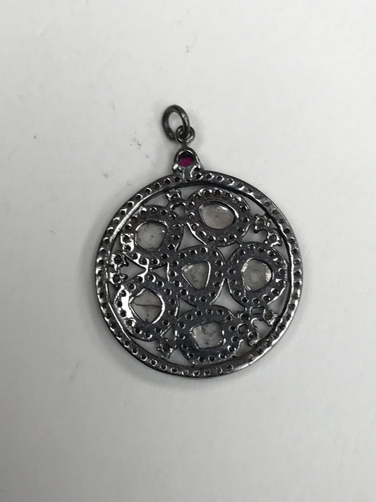 Round Shape Diamond Pendant .925 Oxidized Sterling Silver Diamond Pendant, Genuine handmade pave diamond Pendant.