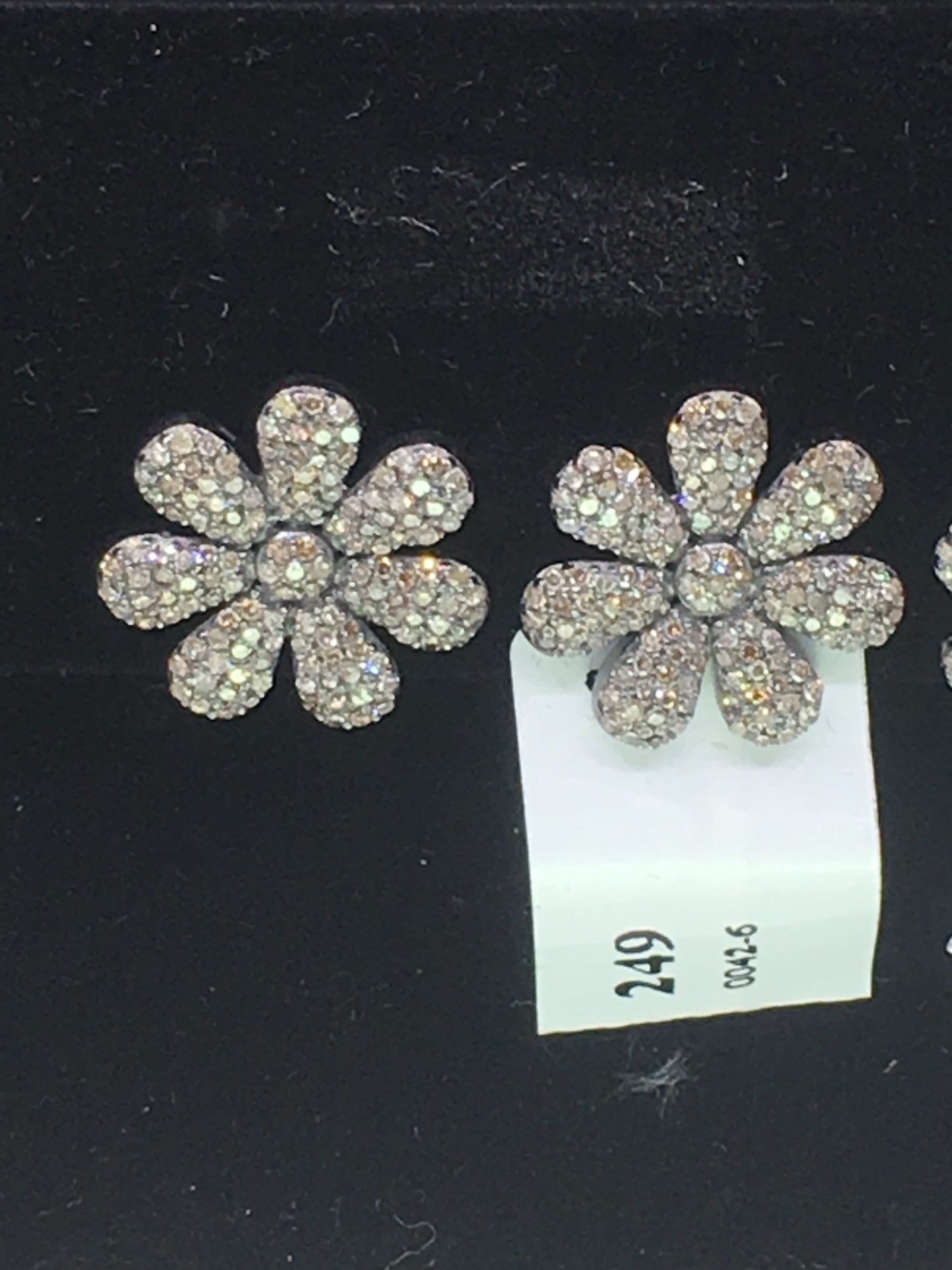 Flower Shape Silver Diamond Earring .925 Oxidized Sterling Silver Diamond Earring, Genuine handmade pave diamond Earring .