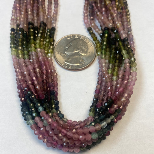 TOURMALINE BEADS ROUND FACETED 3-4MM