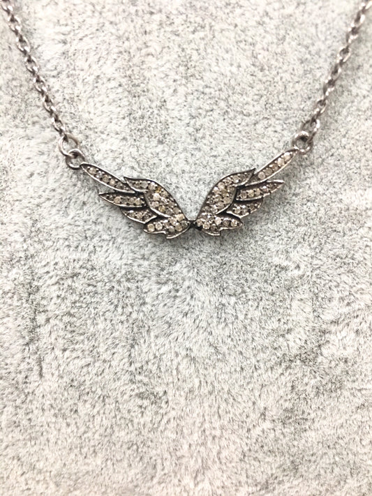Angel Wing Pave Diamond Necklace with Silver Chain