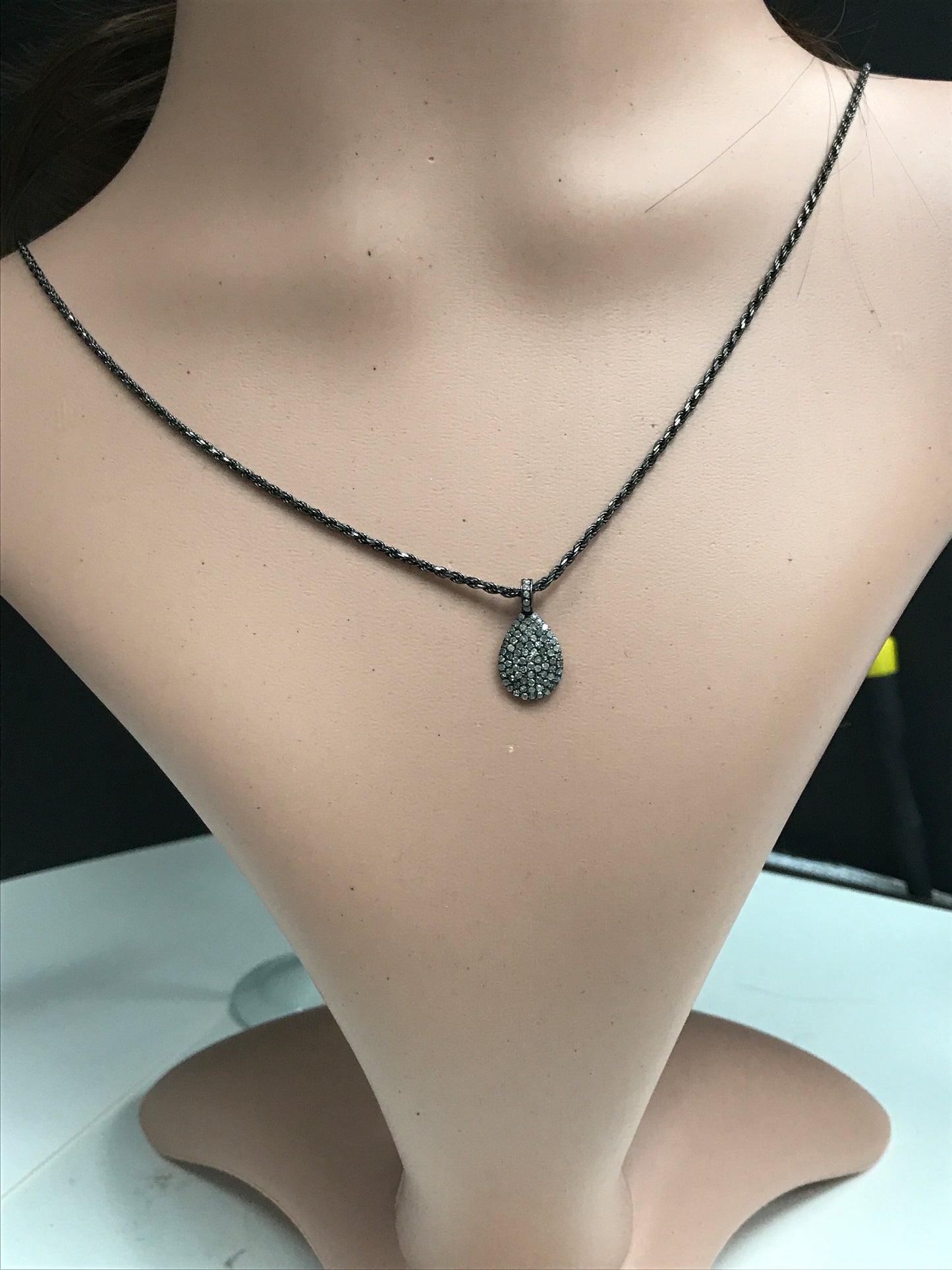 Drop Shaped Diamond Pendant .925 Oxidized Sterling Silver Diamond Pendant, Genuine handmade pave diamond Pendant Size 18 x 9 MM