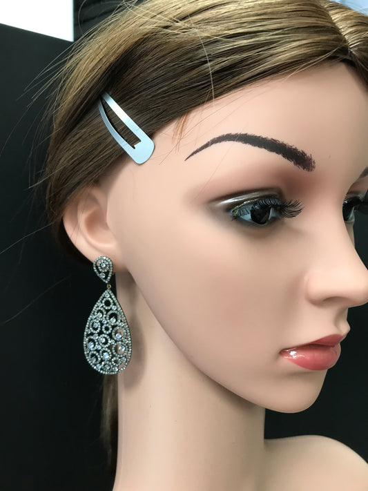 Diamond and Silver White Rainbow Moon Earring