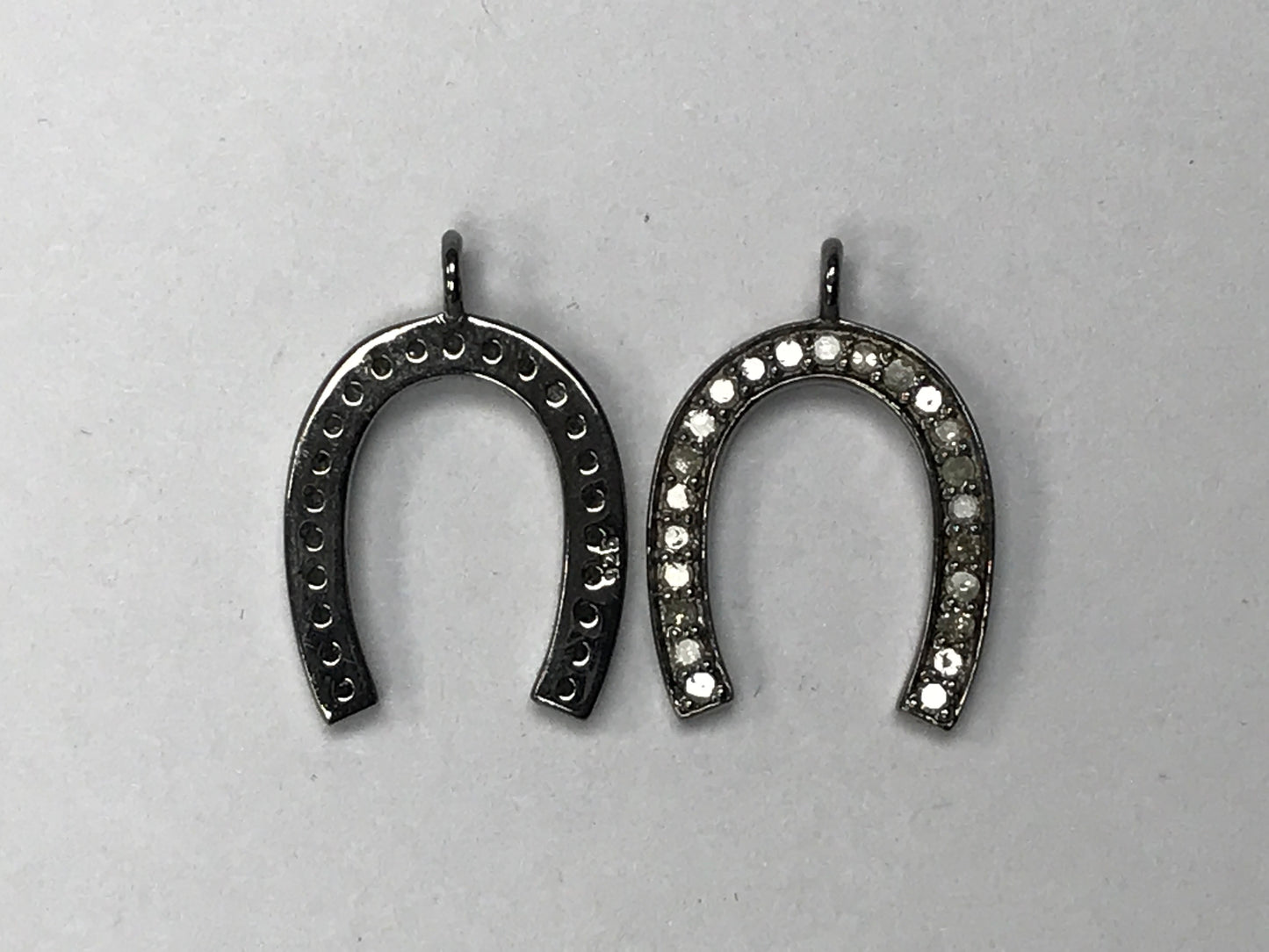Horseshoe Shape Diamond Charm .925 Oxidized Sterling Silver Diamond Charms, Genuine handmade pave diamond Charm Size Approx (19 x 13 MM)