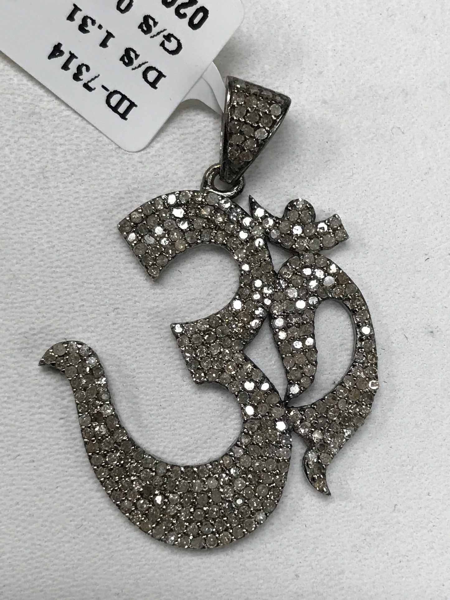 Om Diamond Charm .925 Oxidized Sterling Silver Diamond Charms, Genuine handmade pave diamond Charm Size Approx (31 x 26mm)