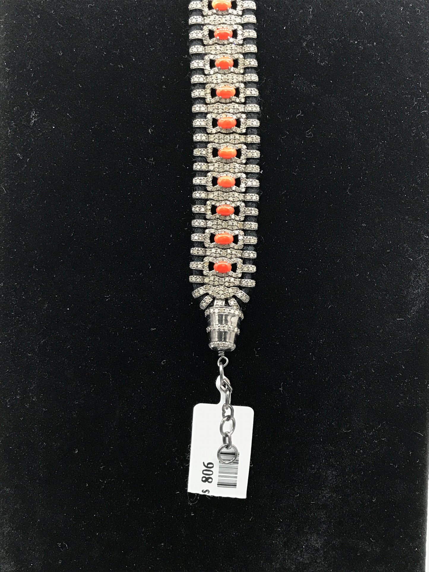 Coral Natural Diamond macrame bracelet