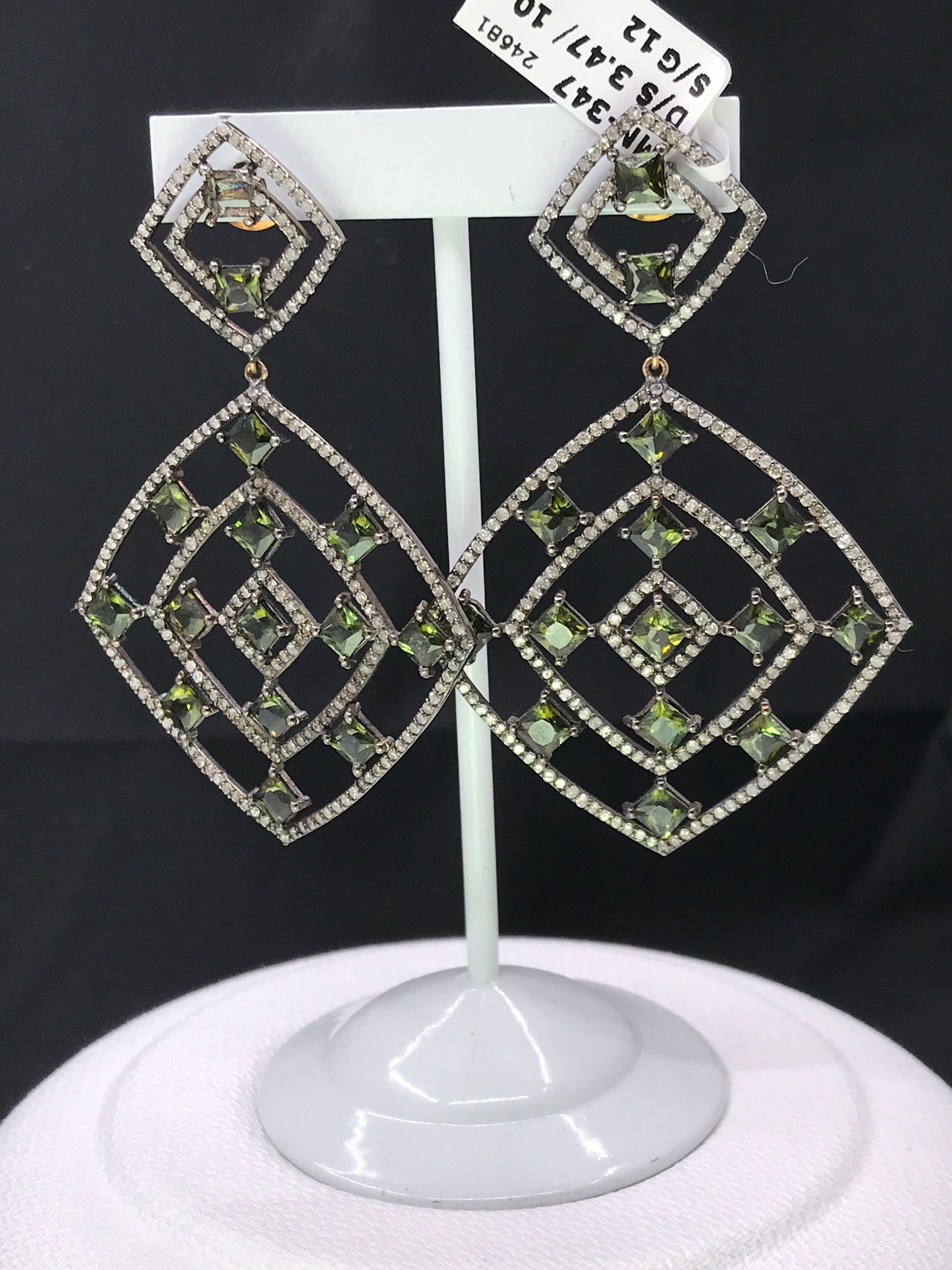 Diamond and Silver Multi Tourmaline Black Rhodium Finish Earrings