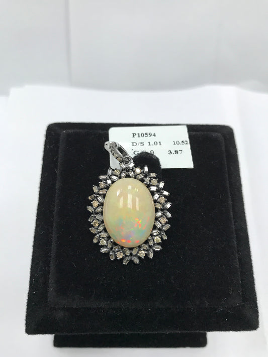 Oval Shape Opal and Diamond Pendant