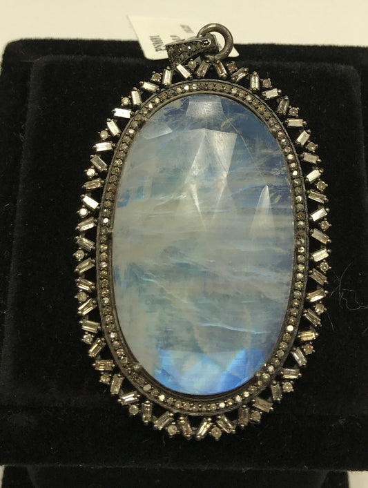 Rainbow Moonstone Diamond Pendant