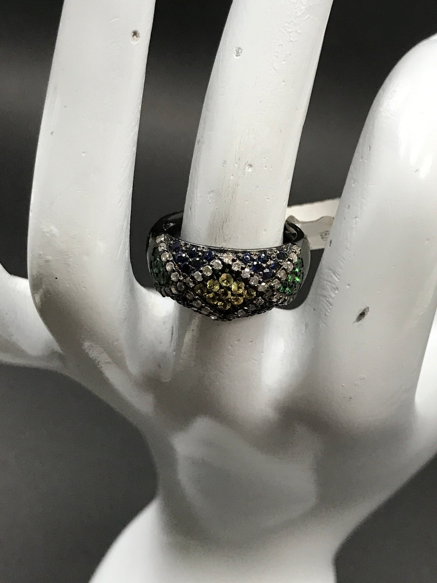 Diamond and Multi Sapphire Silver Rings