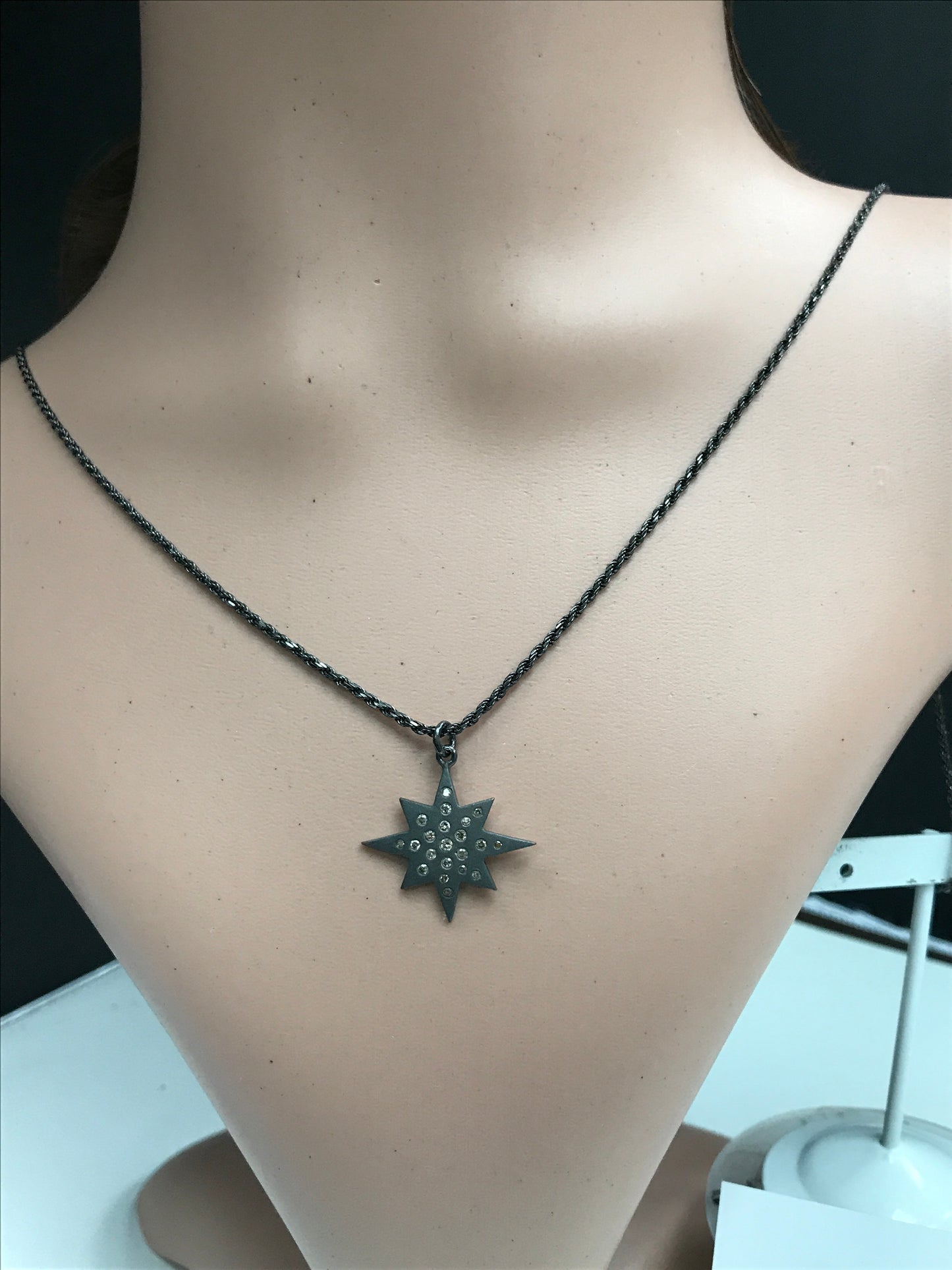 Star Shape Diamond Pendant .925 Oxidized Sterling Silver Diamond Pendant, Genuine handmade pave diamond Pendant.