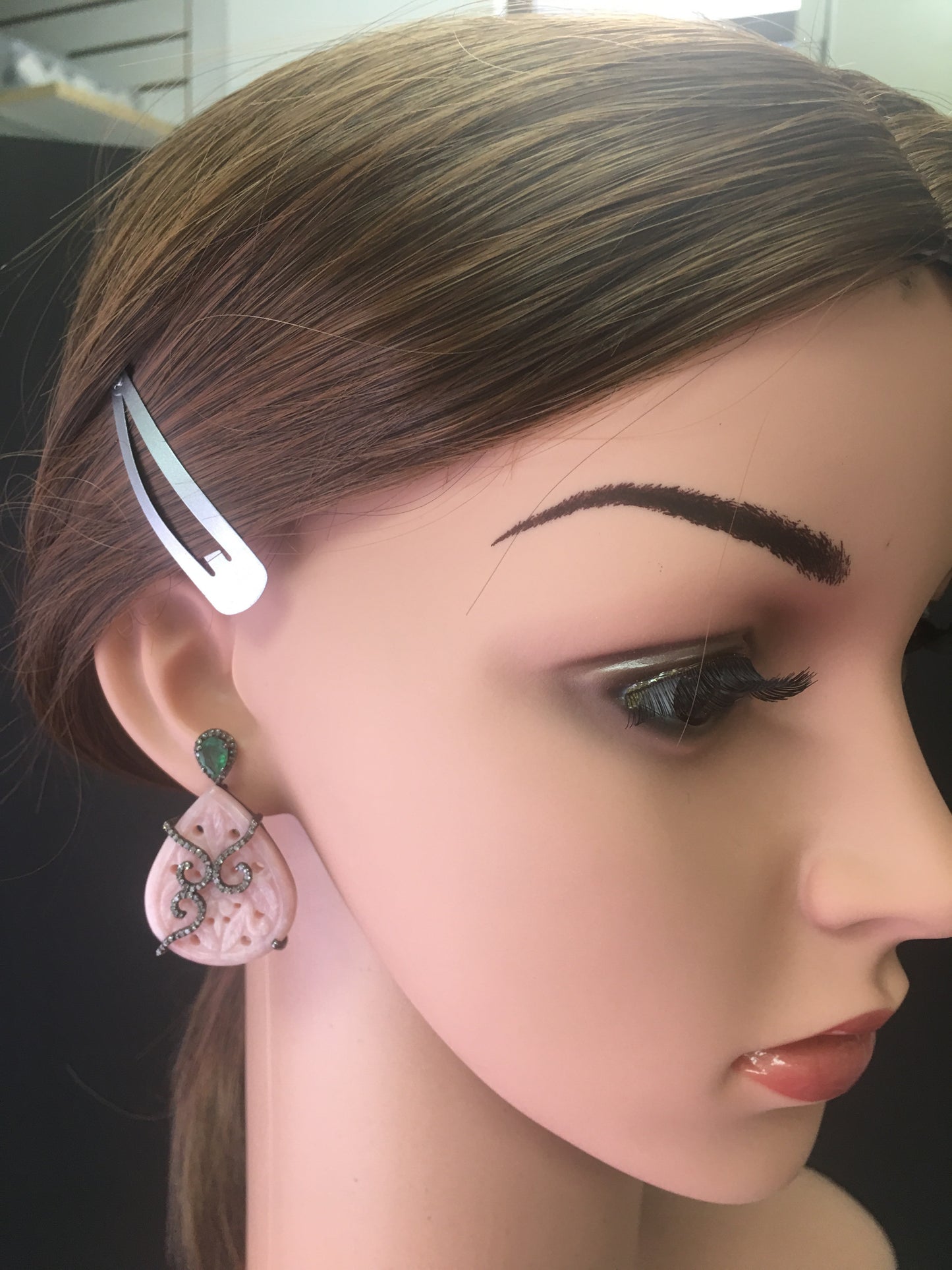 Pink Opal and Diamond Stud Earrings,