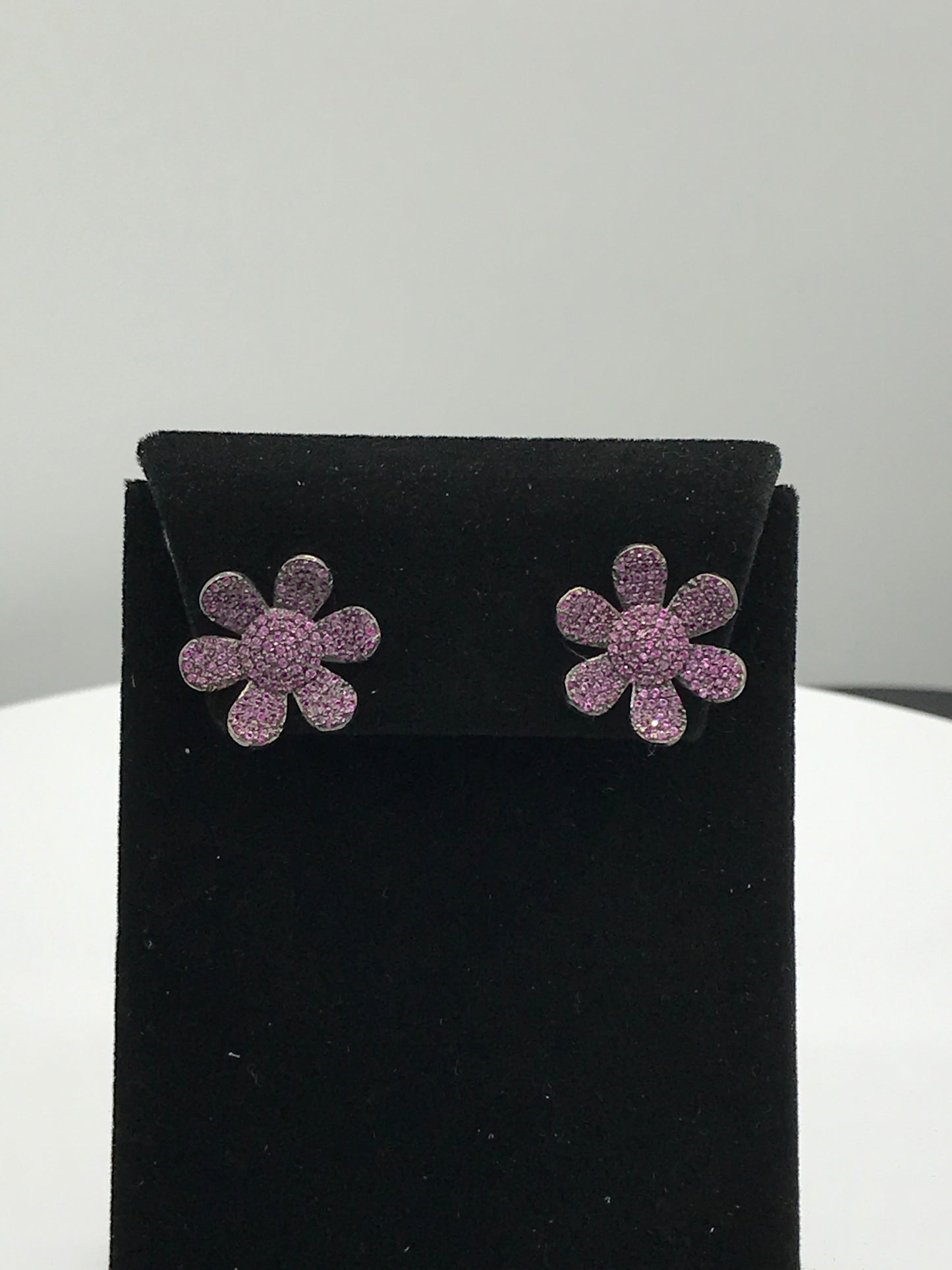 Flower Shape Silver Diamond Earring .925 Oxidized Sterling Silver Diamond Earring, Genuine handmade pave diamond Earring .