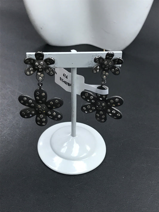 Flower Shape Diamond Earring .925 Oxidized Sterling Silver Diamond Earring, Genuine handmade pave diamond Earring.
