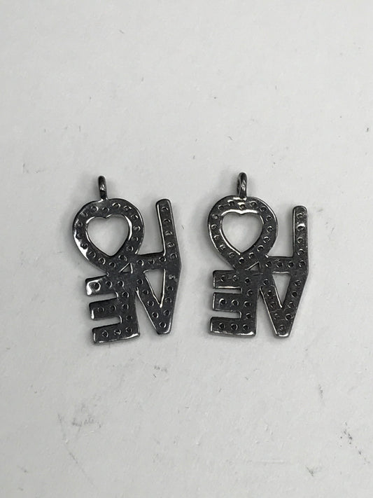 Love Diamond Charm .925 Oxidized Sterling Silver Diamond Charms, Genuine handmade pave diamond Charm Size Approx 1.12"(22 x 28 MM)