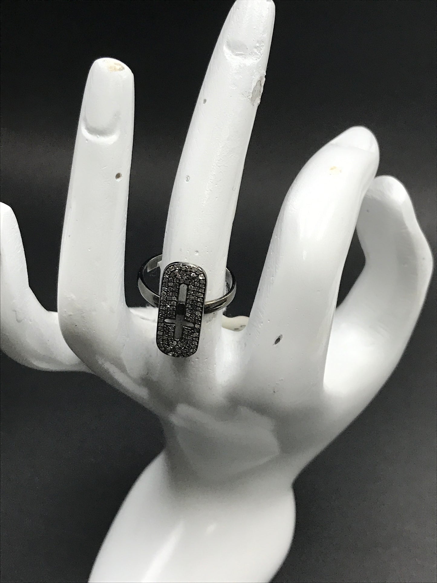 Rectangle With Hollow Cross Diamond Ring