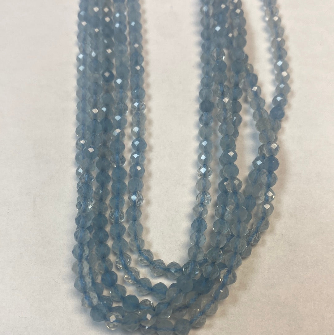 AQUMARINE BEADS ROUND FACETED 3-4MM