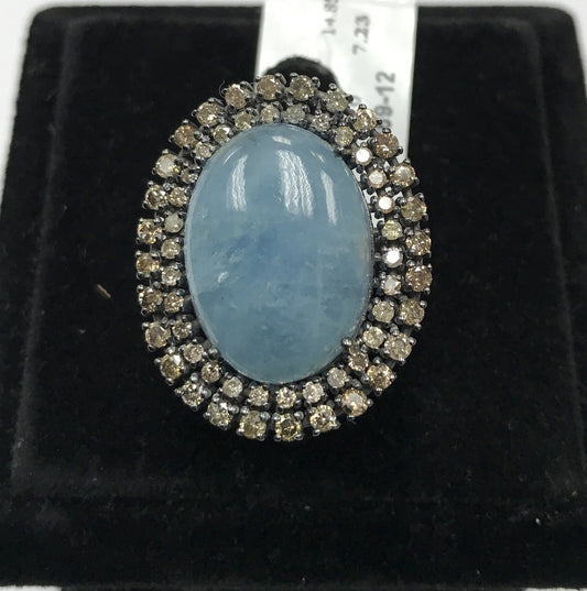 Oval Shape Aquamrine and Diamond Ring
