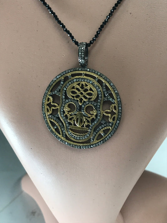 Pave Diamond Pendant, Pave Titlell Pendant, Titlell Charm, 1.6''(40mm), Oxidized Silver