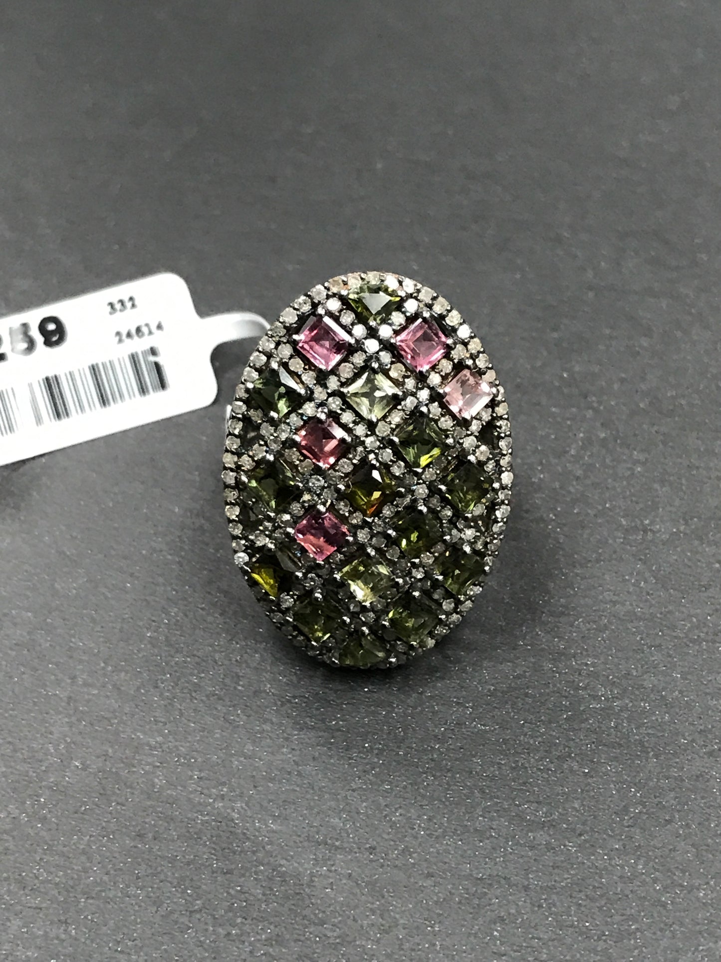 Diamond Oval Shape Tourmaline Diamond Ring, Pave Diamond Ring, Pave Oval Shape Tourmaline Ring, Approx 28 x 18mm