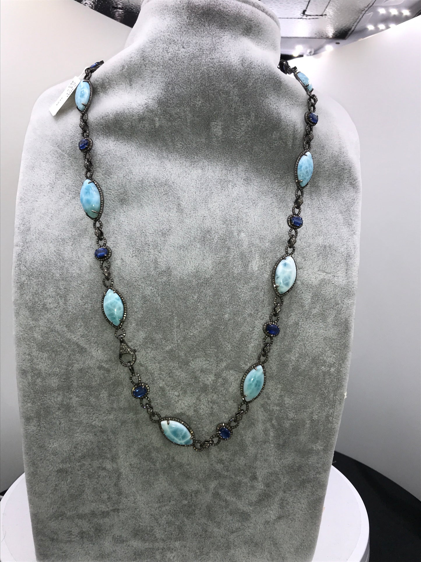 LARIMAR AND DIAMOND DESIGNER LONG NECKLACE