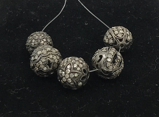 ROUND FILGREE DESIGN PAVE DIAMOND BEADS