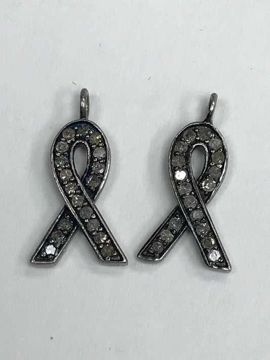 Ribbon Diamond Charm .925 Oxidized Sterling Silver Diamond Charms, Genuine handmade pave diamond Charm Size Approx 0.68"(7 x 17 MM)