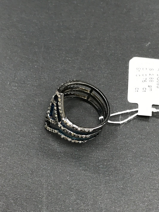 Pave Diamond Ring .925 Oxidized Sterling Silver Diamond Ring