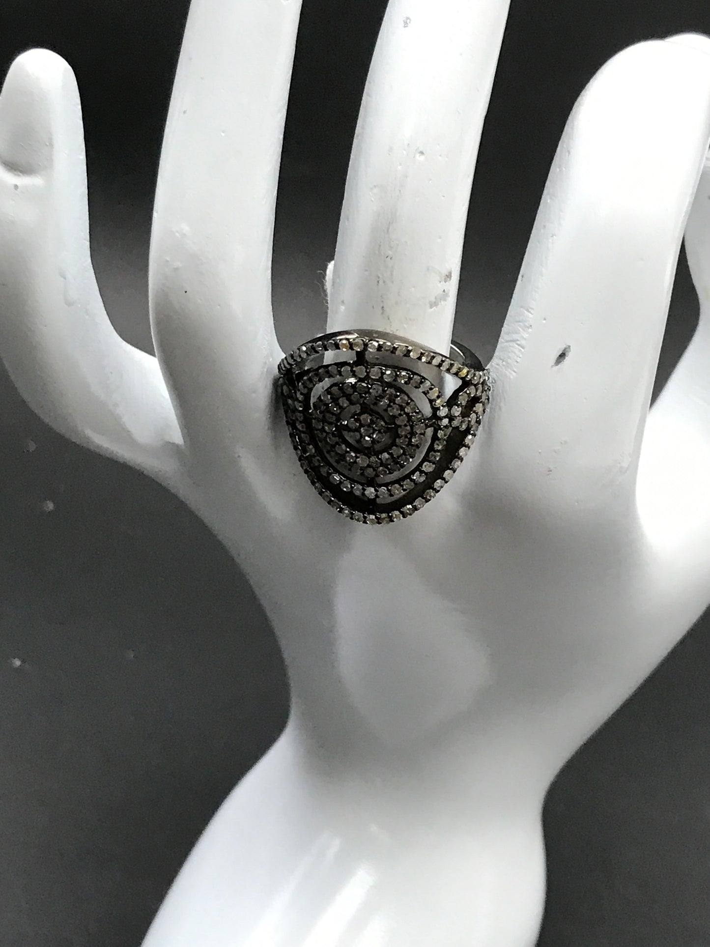 Diamond Round Shape Diamond Ring, Pave Diamond Ring,Pave Appx 24 x 24 mm. Sterling Silver