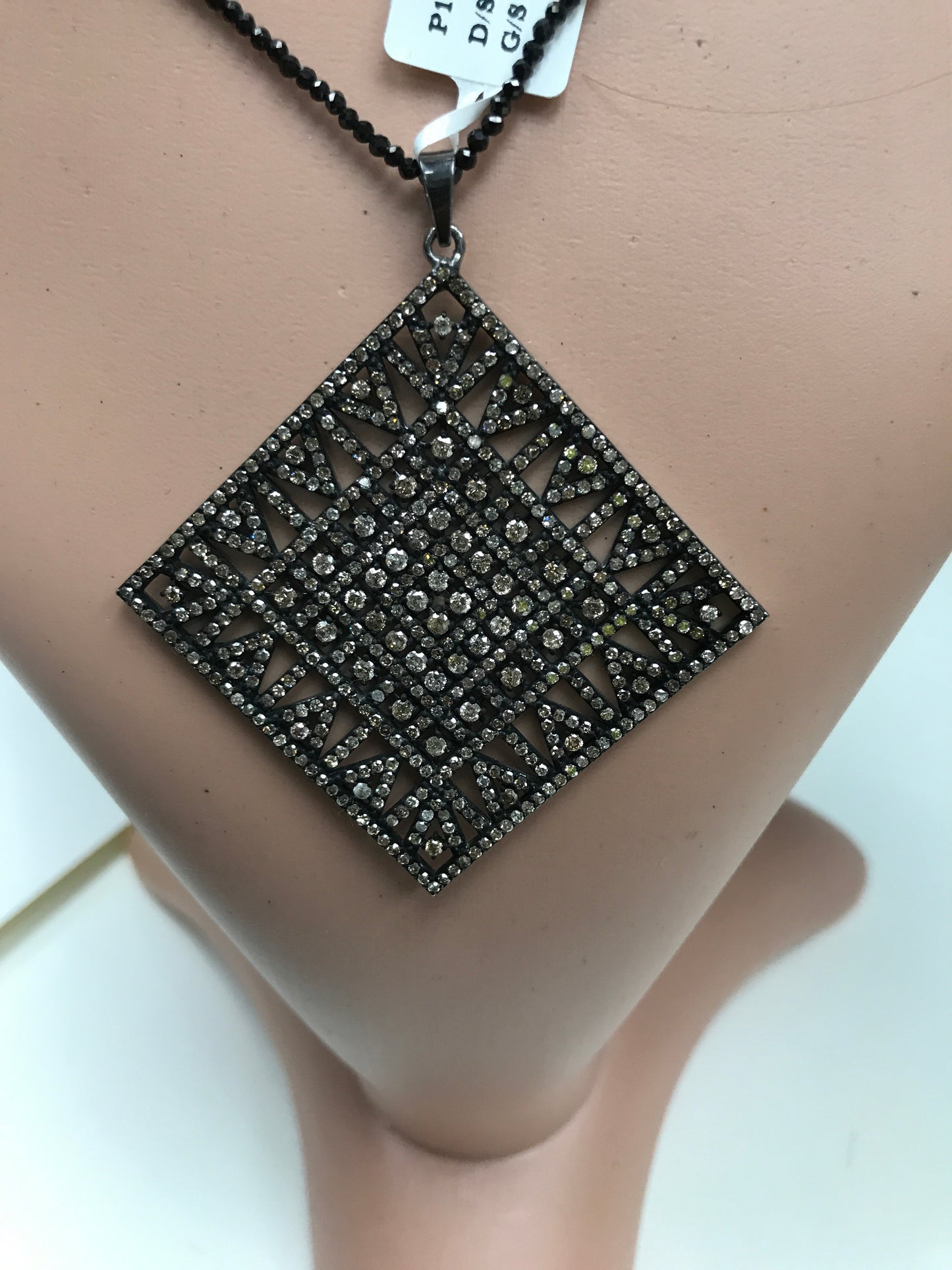 Rhombus Shape Diamond Pendant .925 Oxidized Sterling Silver Diamond Pendant, Genuine handmade pave diamond Pendant.
