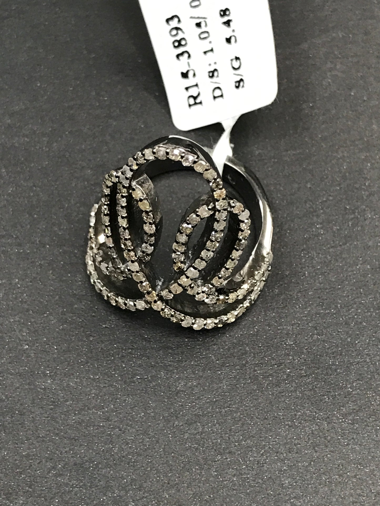 Pave Diamond Ring .925 Oxidized Sterling Silver Diamond Ring, Genuine handmade pave diamond Ring Size Approx 1.0"(25 x 20 mm)