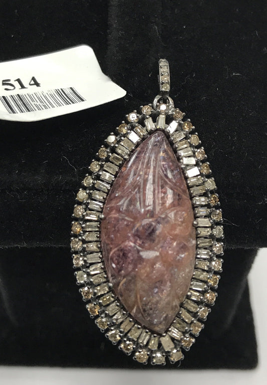 Tourmaline Carvings and Diamond Pendant