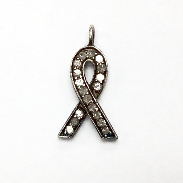 Ribbon Diamond Charm .925 Oxidized Sterling Silver Diamond Charms, Genuine handmade pave diamond Charm Size Approx 0.68"(7 x 17 MM)