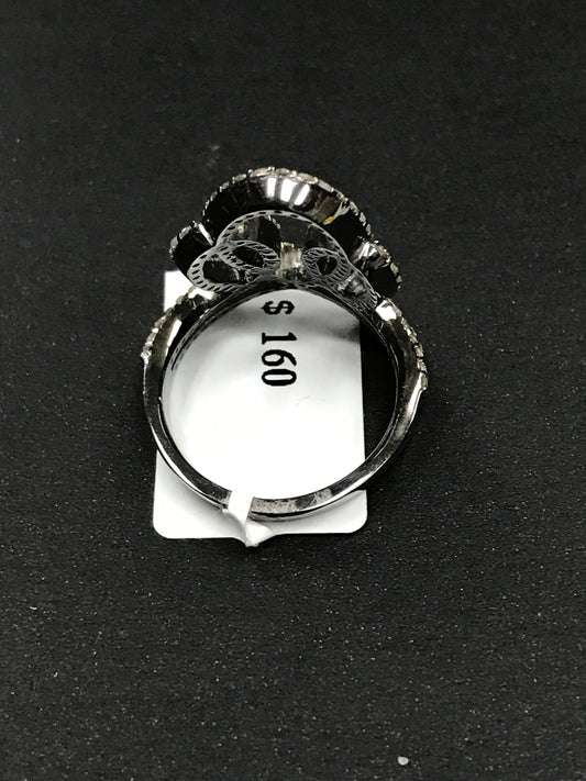 Pave Diamond Ring .925 Oxidized Sterling Silver Diamond Ring, Genuine handmade pave diamond Ring Size Approx 1.0"(25 x 20 mm)