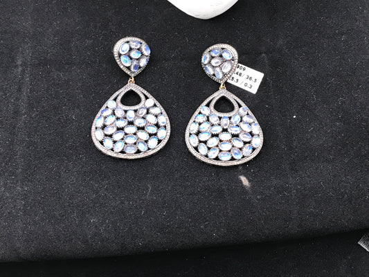 Diamond And rainbow Moonstone earrings