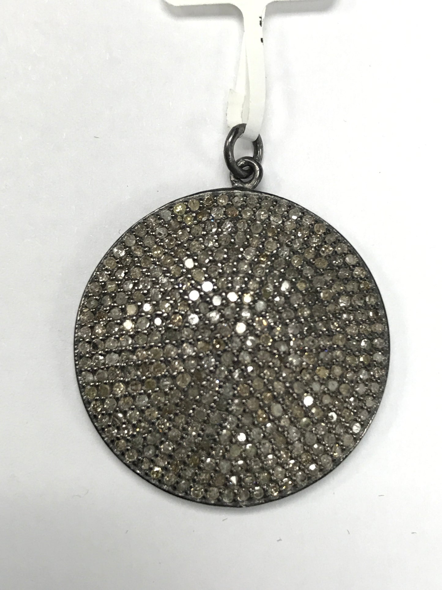 Round Disc Diamond & Gemstones Pendants,27 mm Genuine handmade pave diamond pendants,.925 Oxidized Sterling Silver Diamond Pendant
