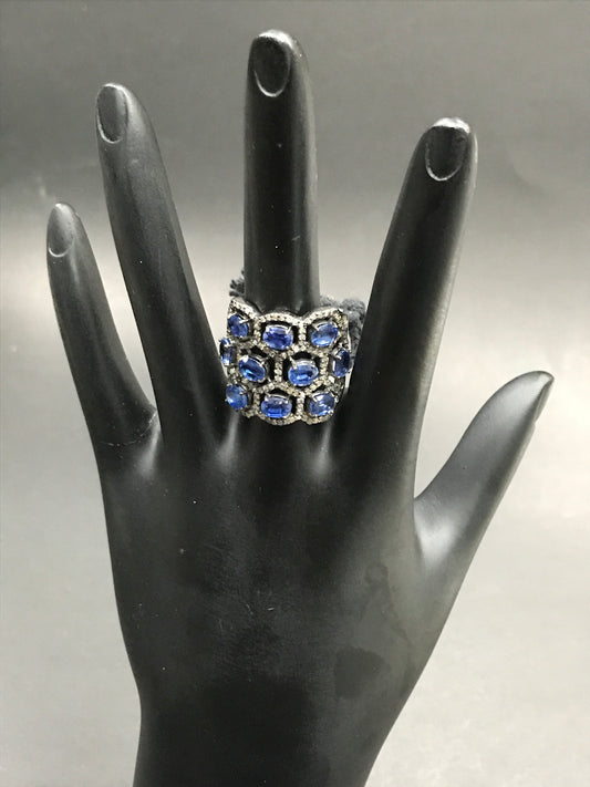 Silver Pave Diamond Ring .925 Oxidized Sterling Silver Diamond Ring, Genuine handmade pave diamond Ring.