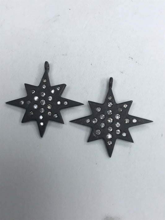 Star Shape Diamond Pendant .925 Oxidized Sterling Silver Diamond Pendant, Genuine handmade pave diamond Pendant.