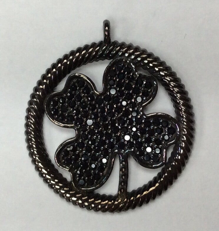 Clover Circle Black Spinel Charm