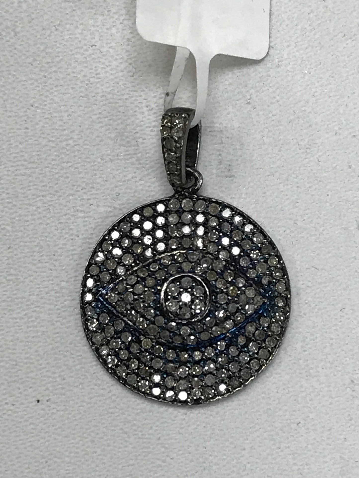 Evil Eye Diamond Charm, Pave Diamond ,Approx 0.88''( 22 mm) Oxidized Silver