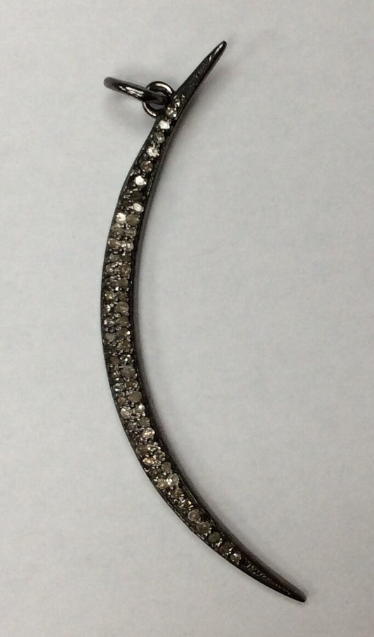 Moon Shaped Diamond Charm .925 Oxidized Sterling Silver Diamond Charms, Genuine handmade pave diamond Charm Size Approx 1.56"(12 x 39 MM )