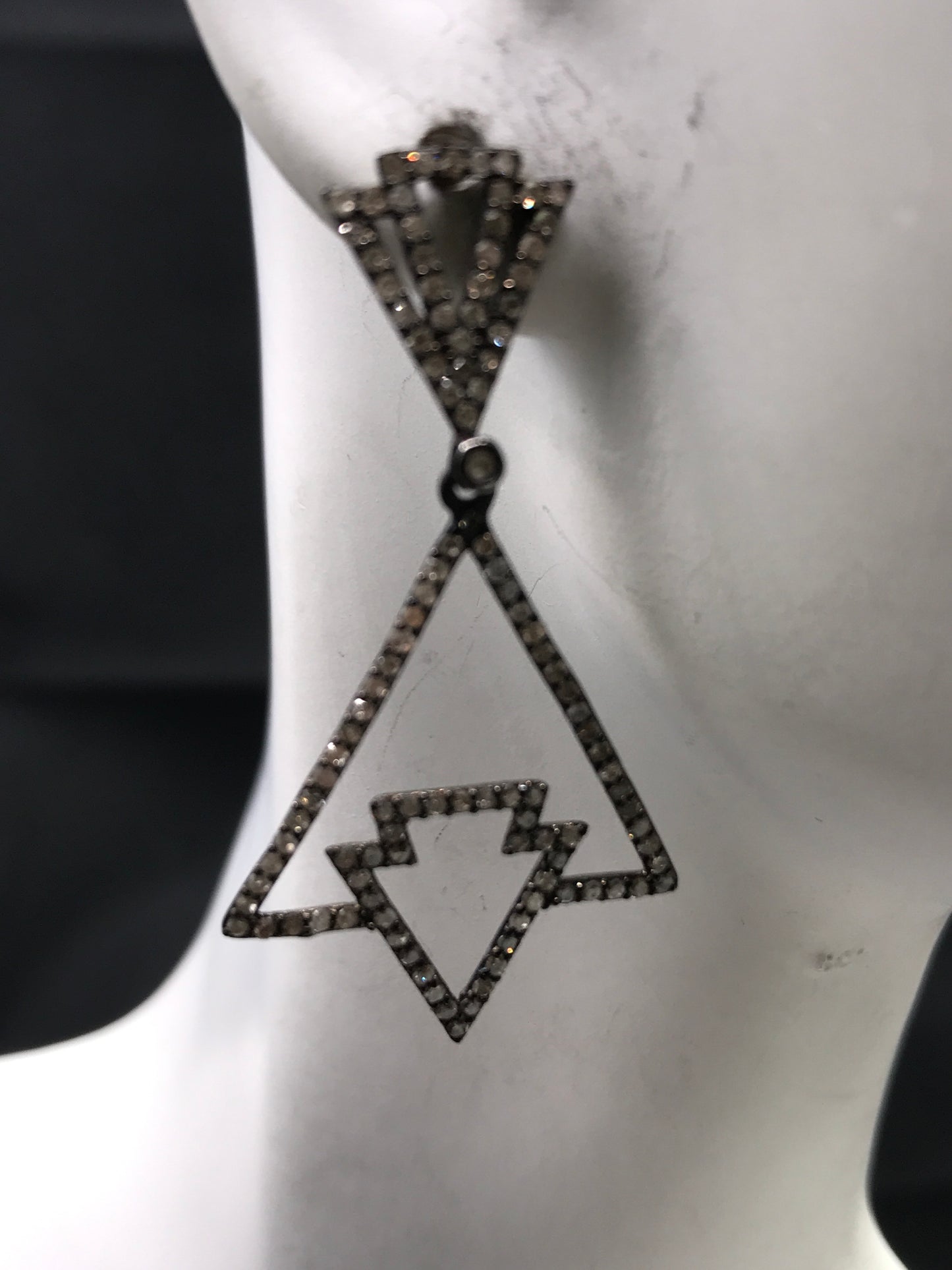 Diamond and Silver Black Rhodium Finish Earring