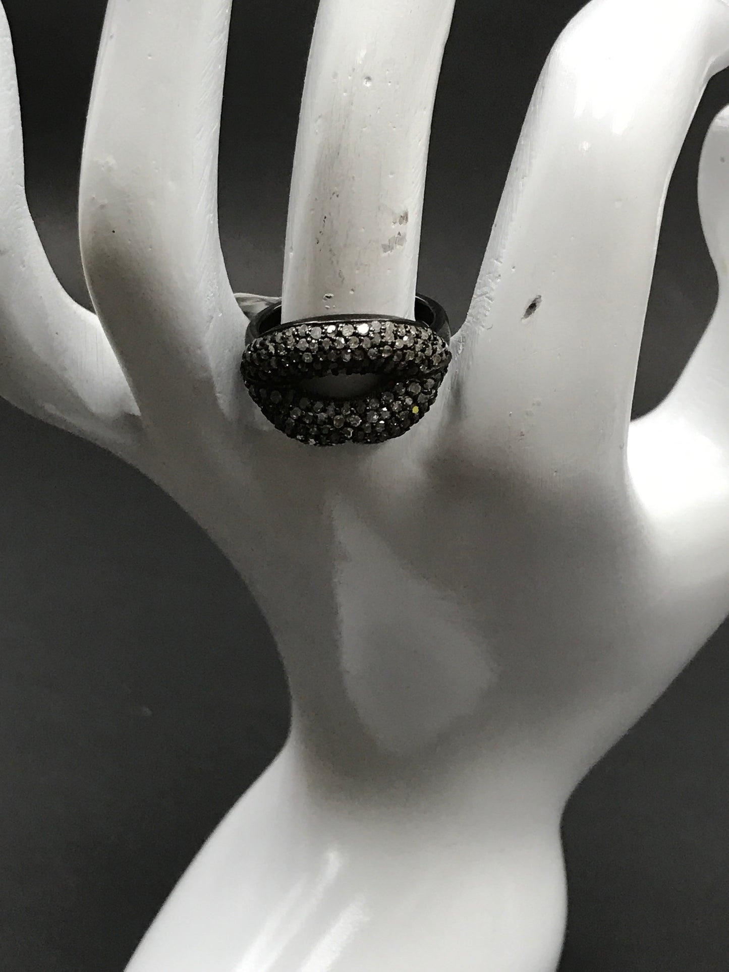 Lipes Pave Diamond Ring .925 Oxidized Sterling Silver Diamond Ring, Genuine handmade pave diamond Ring Size Approx 0.84"(14 x 21 MM)