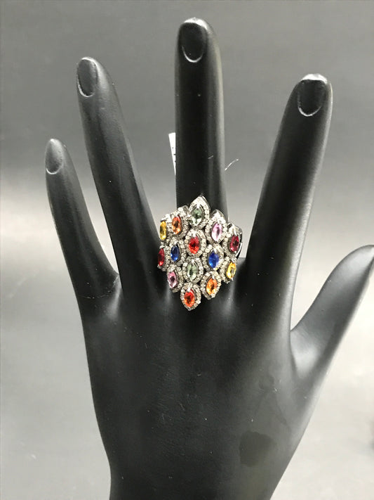 Pave Diamond Ring .925 Oxidized Sterling Silver Diamond Ring, Genuine handmade pave diamond Ring Size Approx 1.28"(20 x 32 MM)