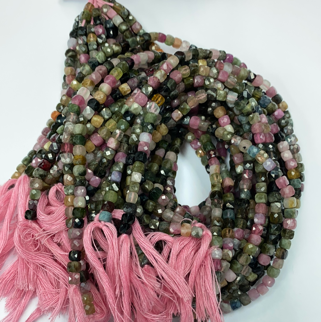 Tourmaline, Multi Tourmaline square, Tourmaline Beads facetted square