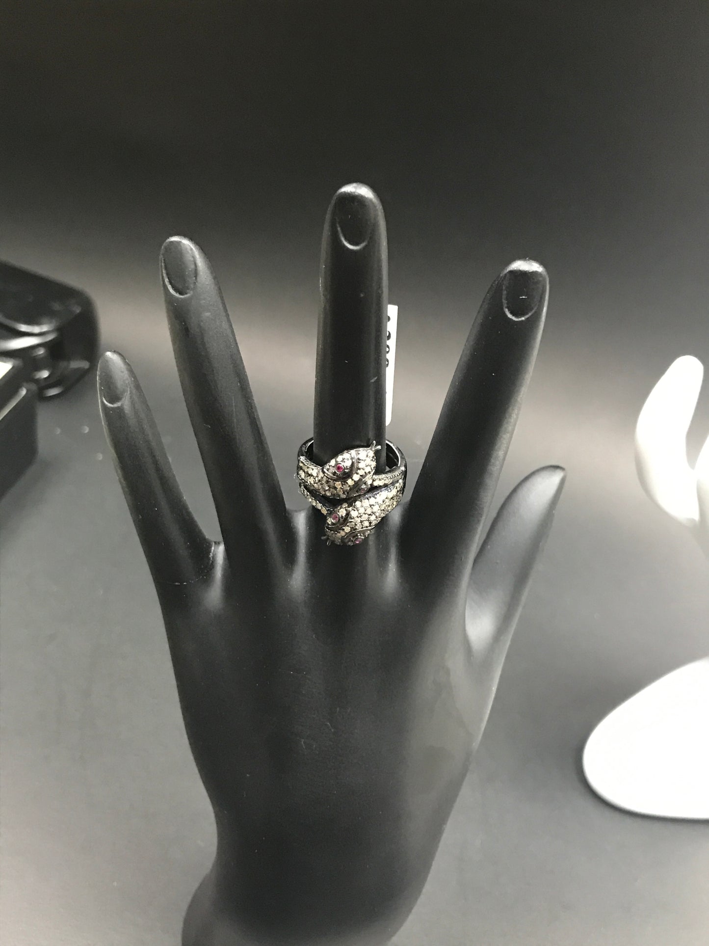 Snake Diamond and Ruby Black Rhodium Silver Finish Rings
