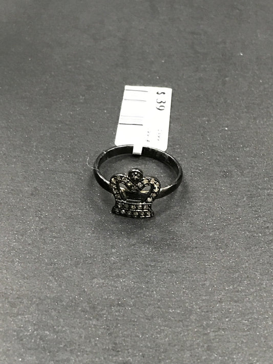 Diamond and Silver Black Rhodium Finish Ring